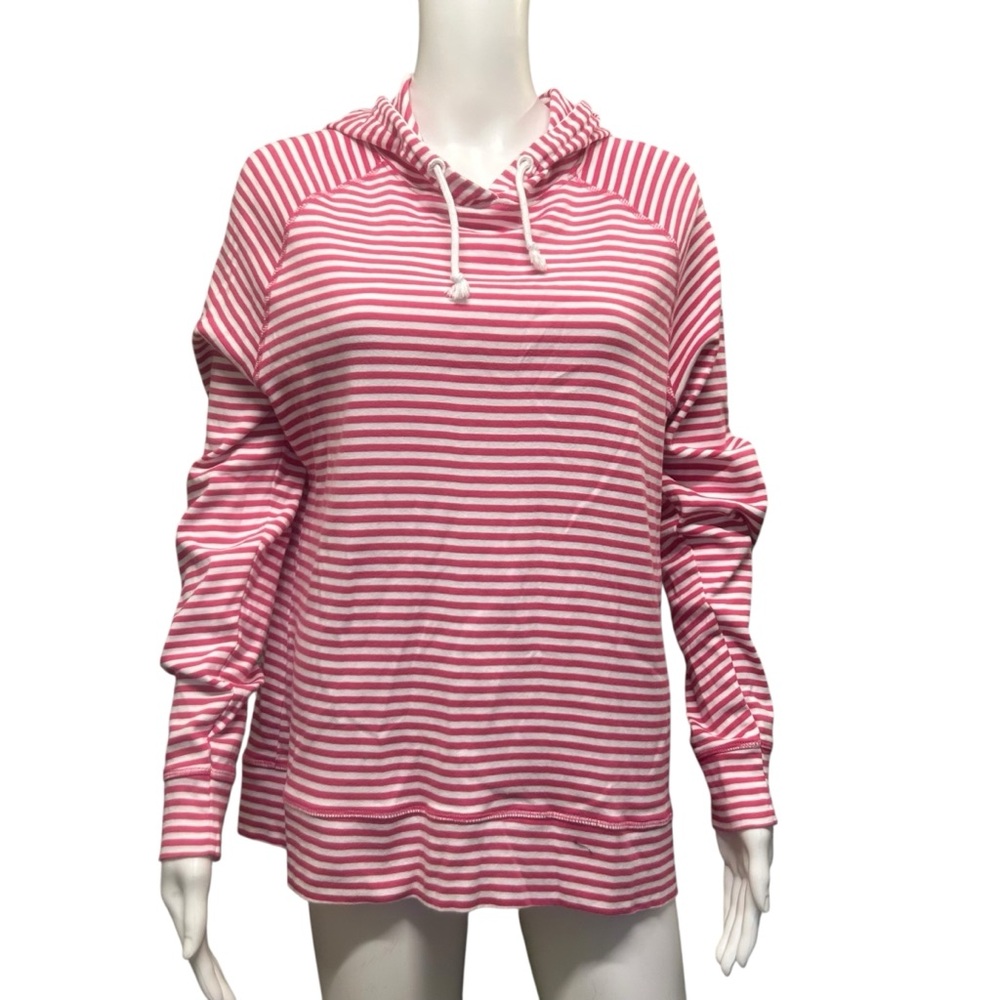 Crane Equestrian Nautical Pink White Stripe Hoodie Top Size L